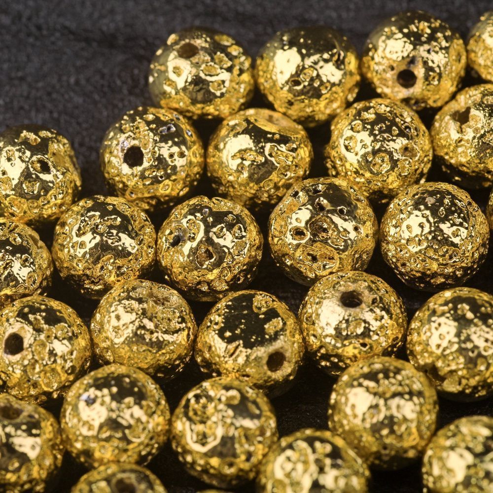 бусина лава натуральная 6, цвет золотой металлик, 6 мм