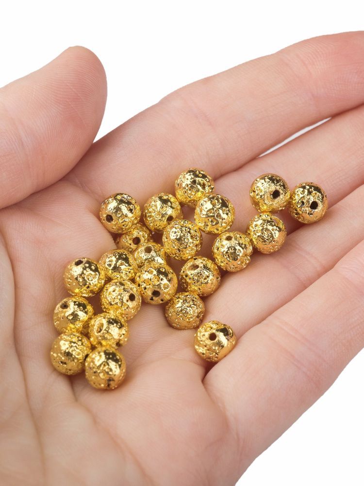 бусина лава натуральная 6, цвет золотой металлик, 6 мм