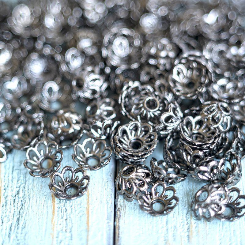 шапочка для бусин "маргаритка", цвет черный, 9x4 мм