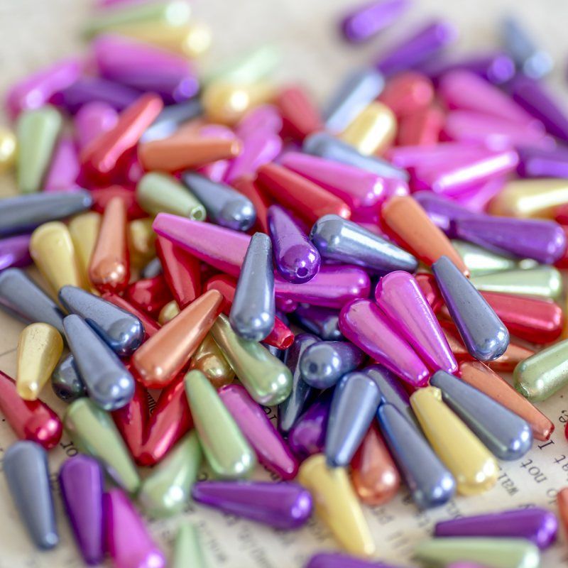 бусина, имитация жемчуга "капля", акрил, цветовой микс, 18х7 мм