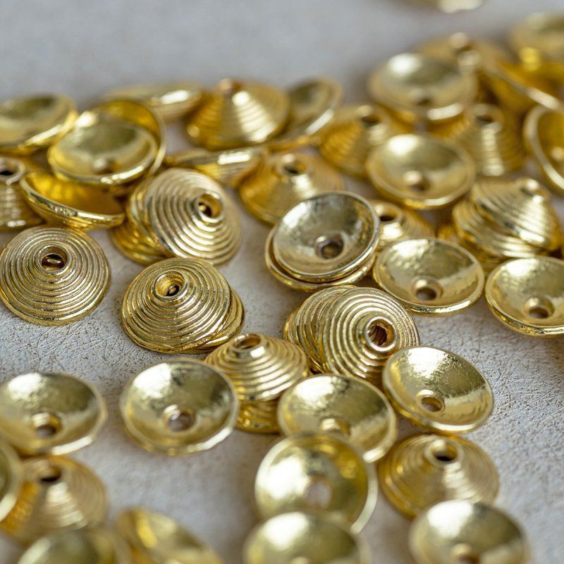 шапочка для бусин "диск", цвет золото, 10х3 мм