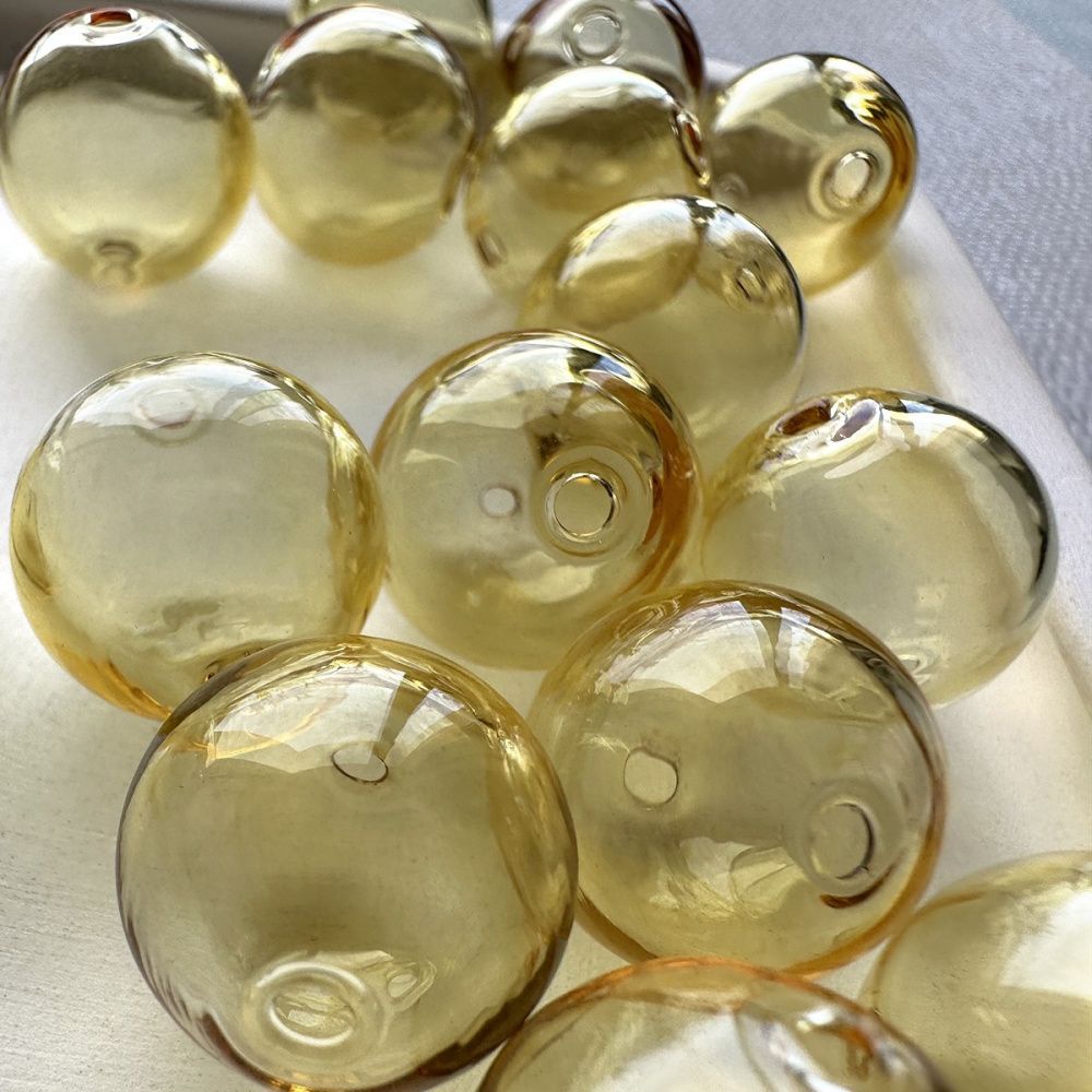 бусина, лэмпворк "шар", бледно-желтый, 16 мм