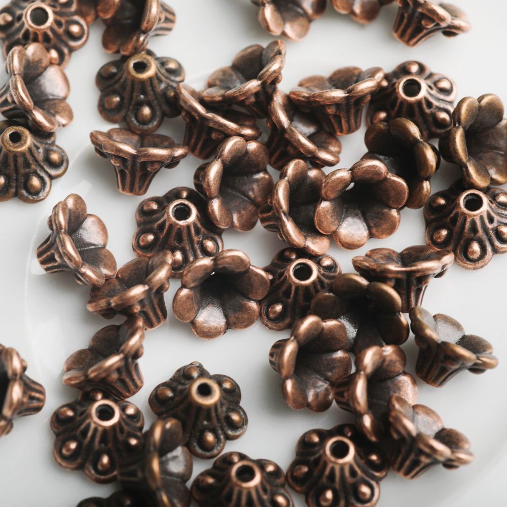 шапочка для бусин "колокольчик", цвет красная медь, 10 мм