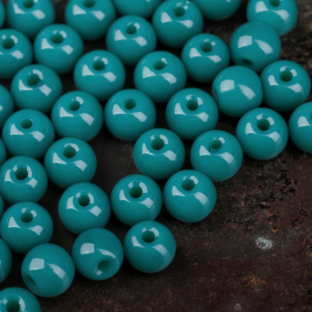 бусина, стекло 6, цвет темно-бирюзовый, 6 мм