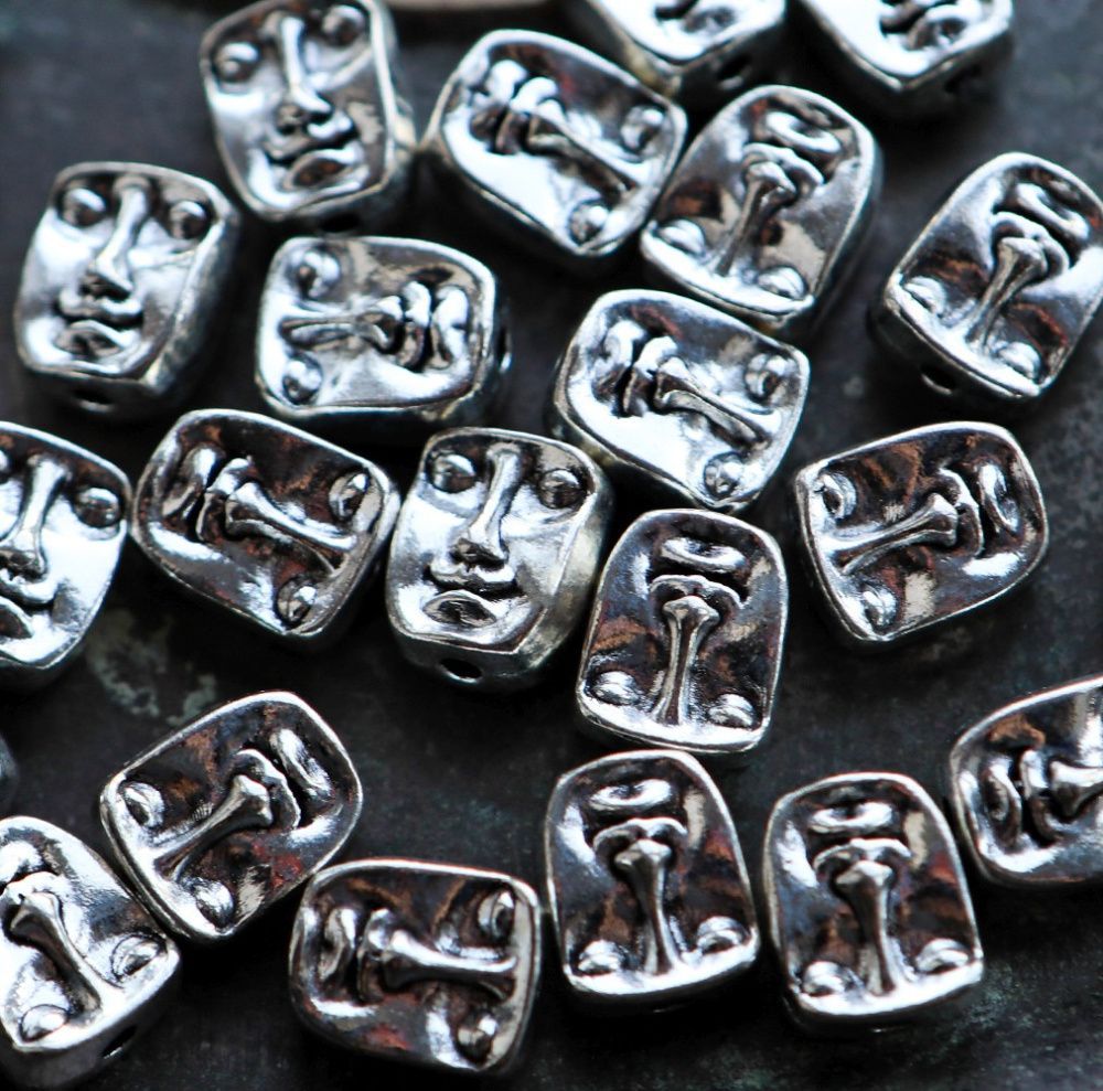 бусина, металл "анфас", цвет античное серебро, 12x10x7 мм