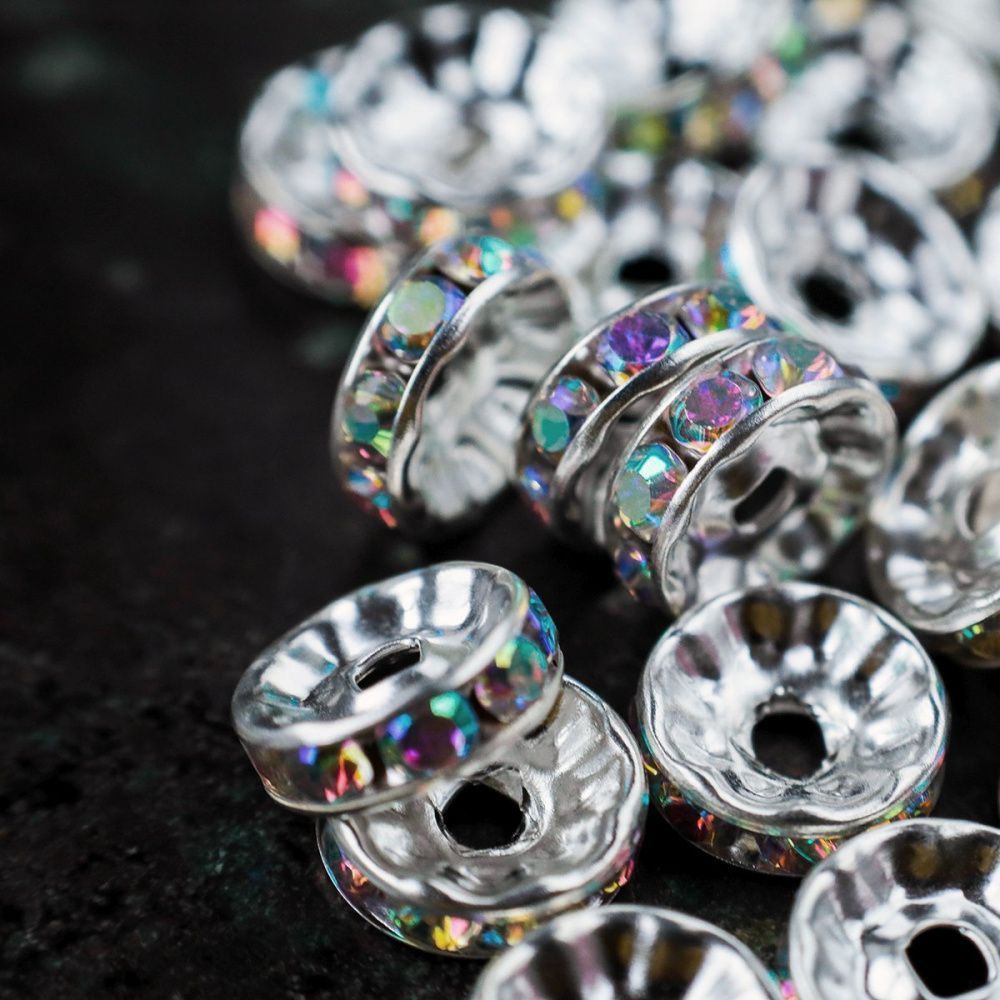 разделитель со стразами, цвет платина/crystal ab, 10 мм