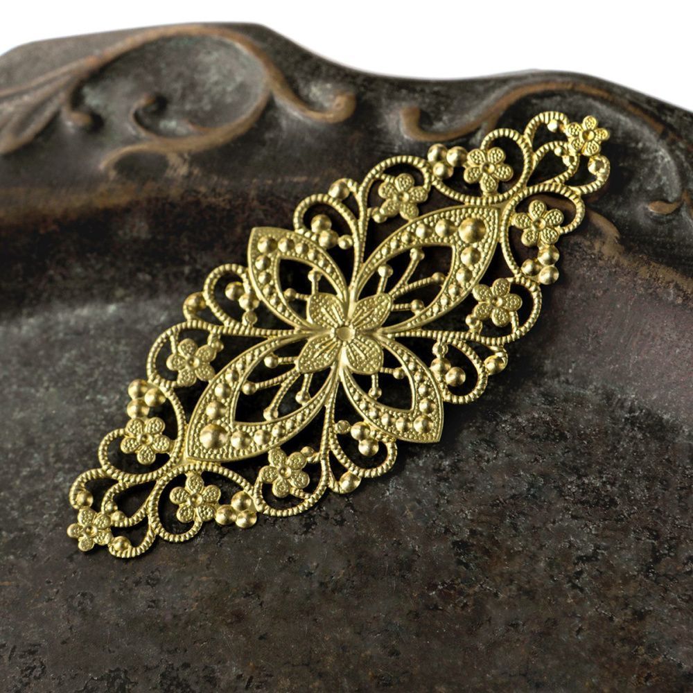 коннектор "филигрань византия", цвет латунный, 82x35x0.8 мм