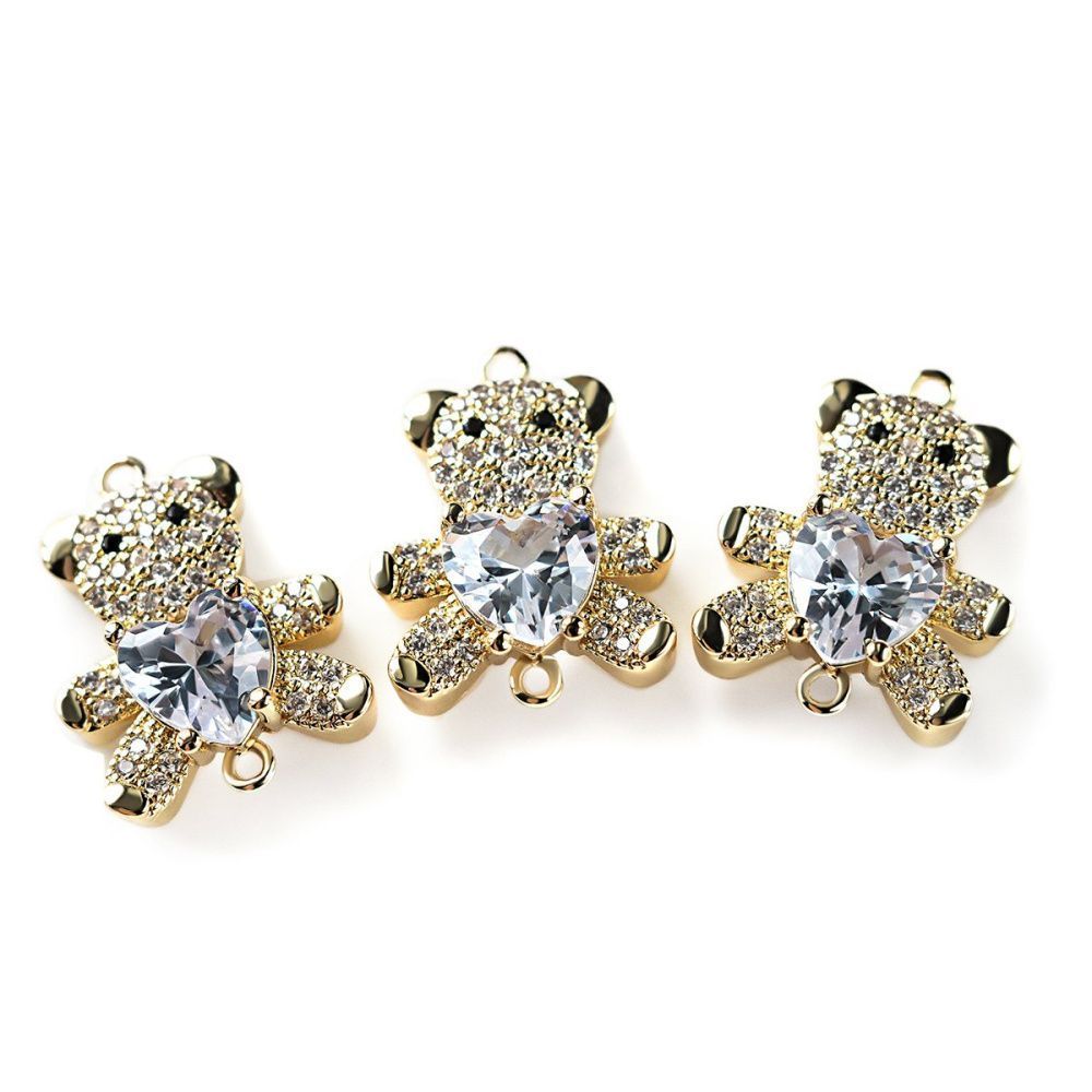 коннектор "мишутка", позолота/циркон, 20x16x7 мм