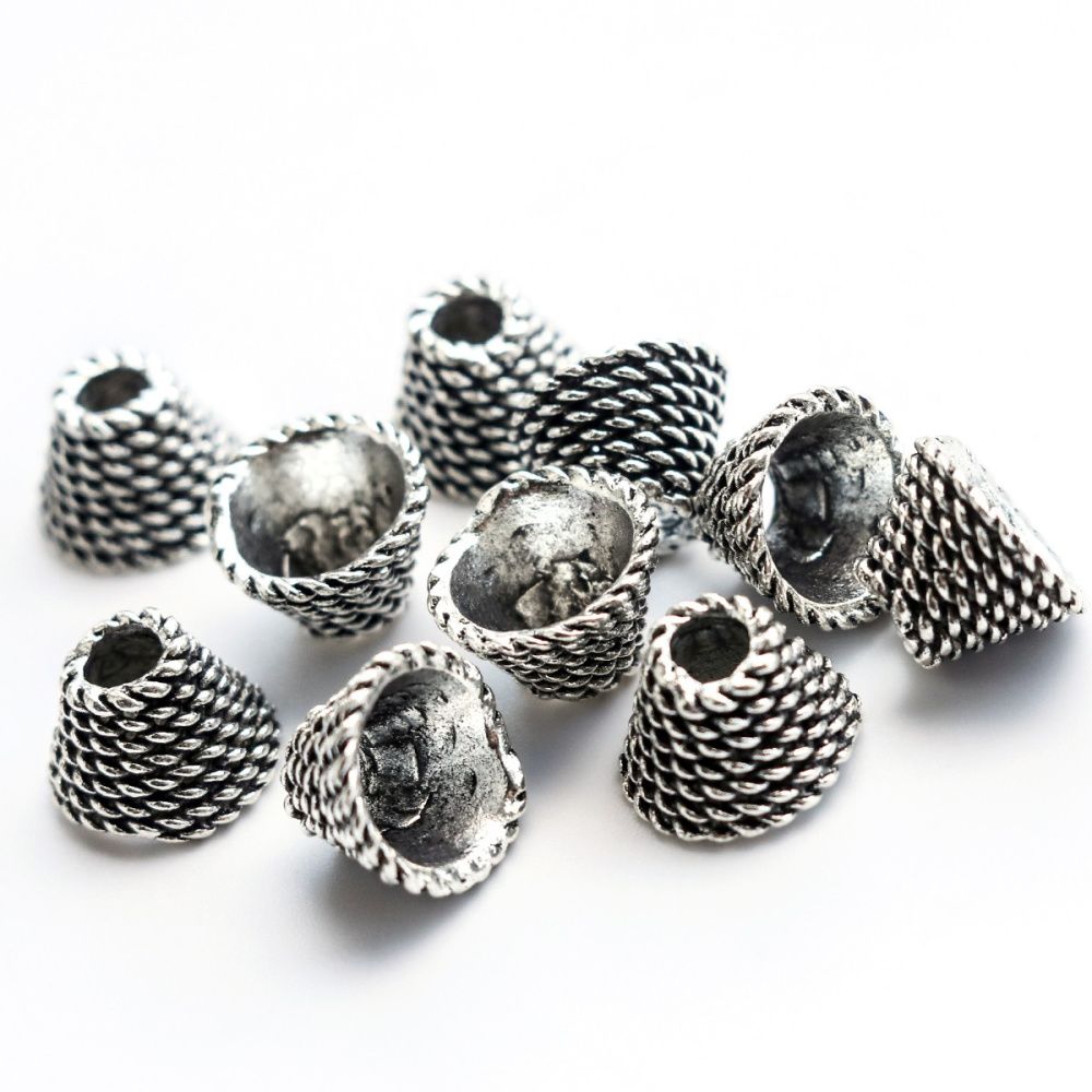 колпачок для бусин "канат", цвет античное серебро, 15x10 мм