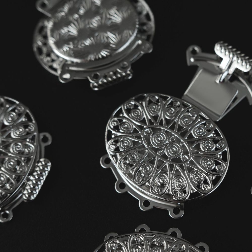 замок для украшений "эллипс", цвет платина, 26x26.5x5 мм