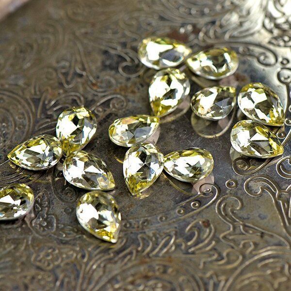 кабошон стекло кристалл, каплевидный, цвет jonquil, 14х10 мм