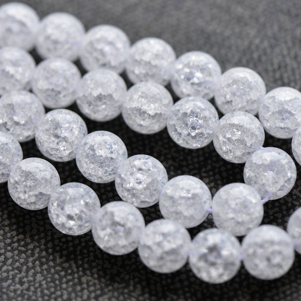 бусина, стекло "кракле", цвет молочный непрозрачный, 10 мм