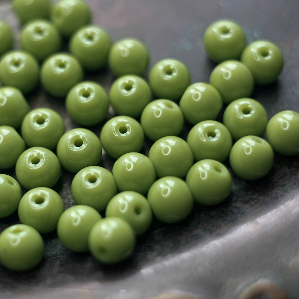 бусина, стекло 8, цвет лайм, 8 мм