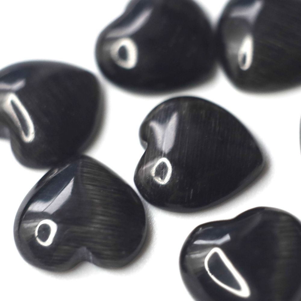 кабошон "кошачий глаз"  сердечко, стекло, цвет графитовый, 10x10x2.5 мм