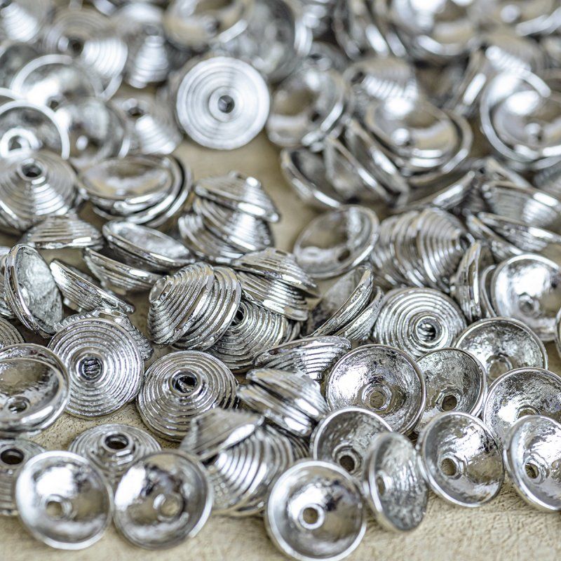 шапочка для бусин "диск", цвет платина, 10х3 мм