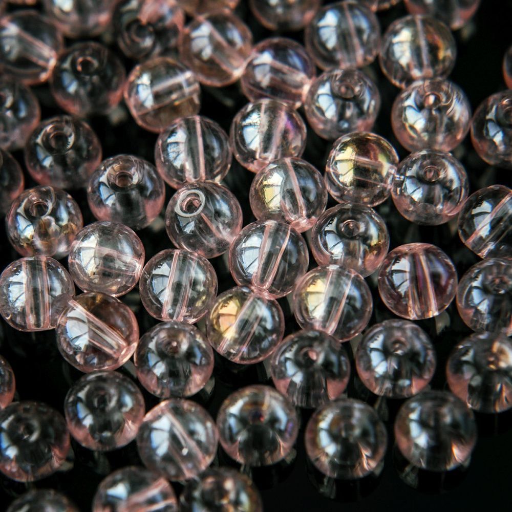 бусина, стекло 6, цвет розовый ав, 6 мм