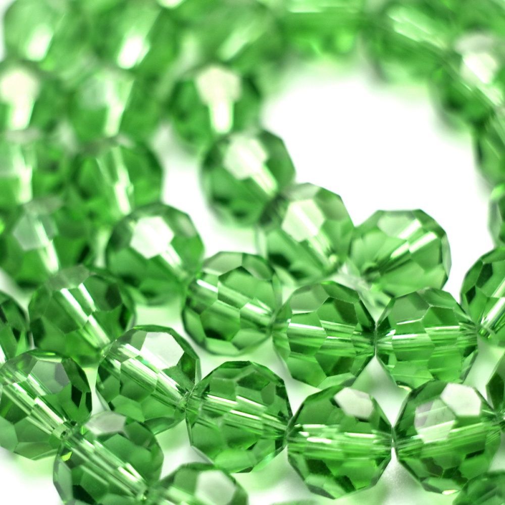 бусина, стекло 10, граненая, цвет лайма, 10 мм