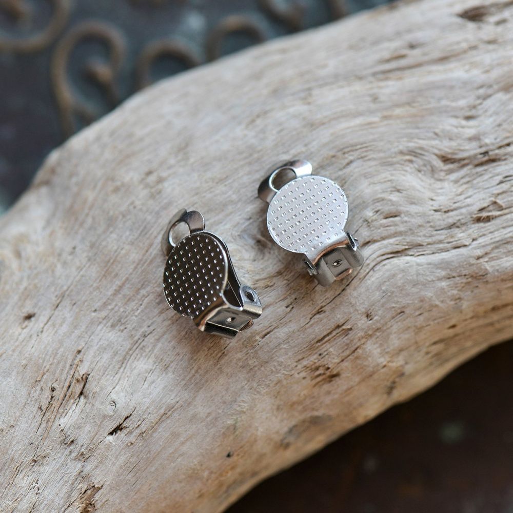 основа для клипс, сталь гипоаллергенная, цвет стальной, 16x10x7 мм