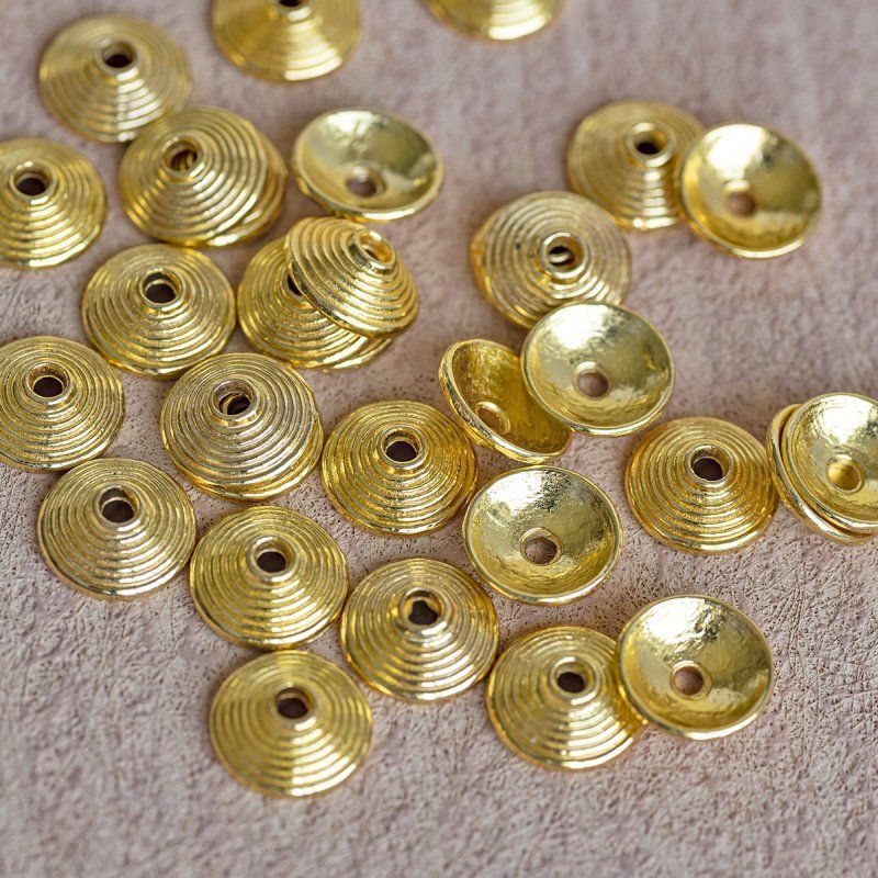 шапочка для бусин "диск", цвет золото, 10х3 мм
