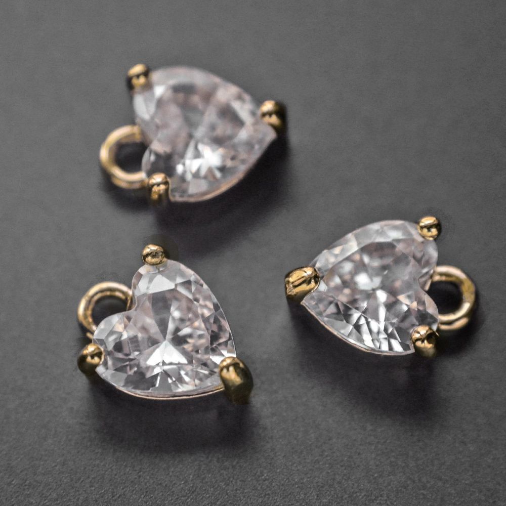 подвеска металл "харт", позолота/циркон,  6.5x8.5x4 мм