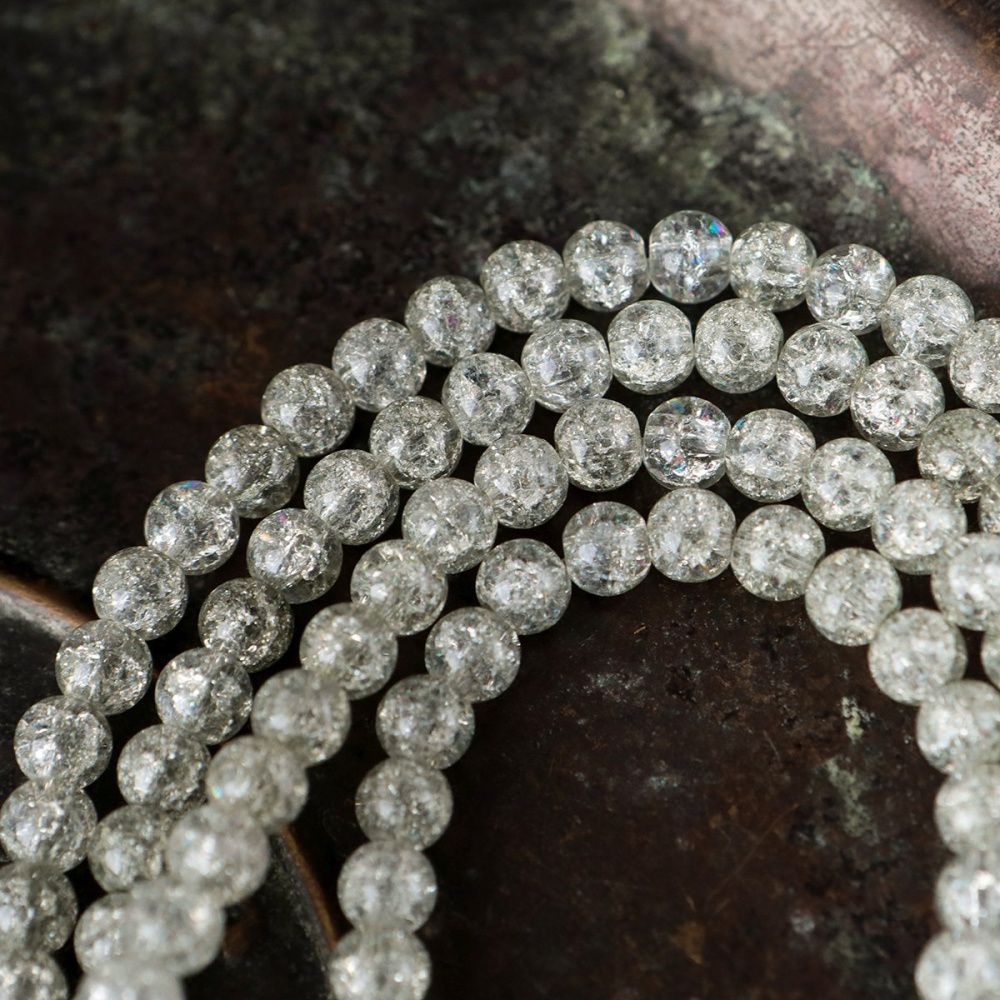 бусина, стекло "кракле", цвет светло-серый, 6 мм