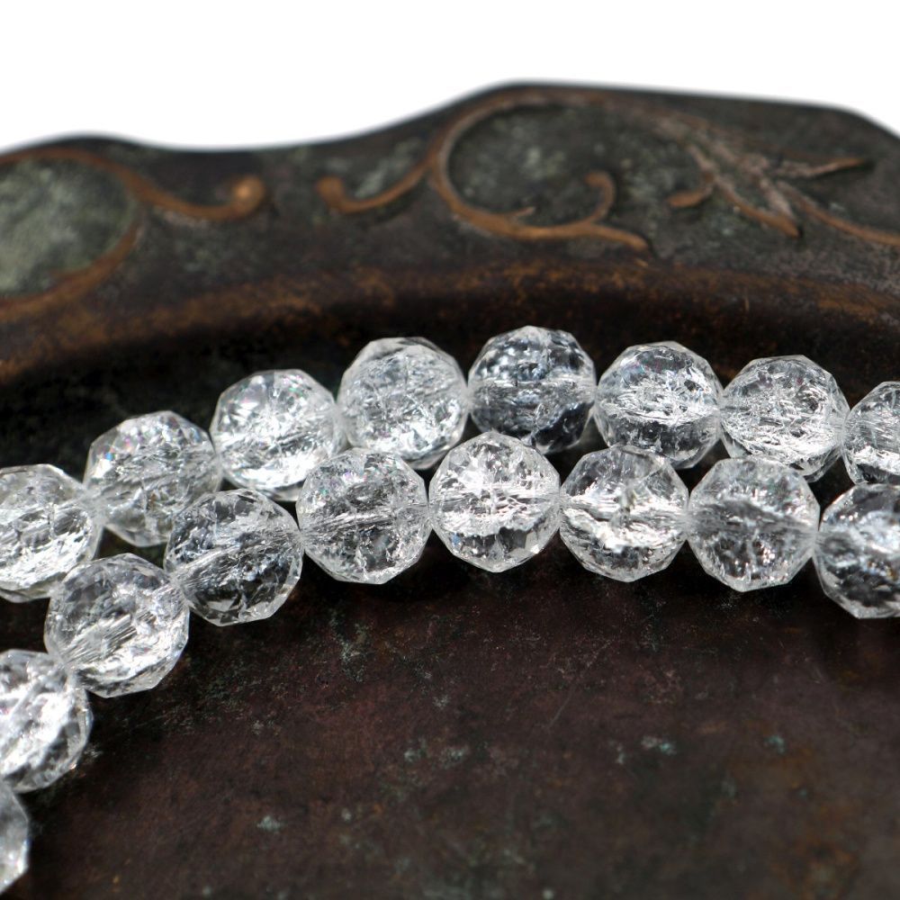 бусина, стекло "кракле", граненая, цвет прозрачный ав, 12x11.5 мм