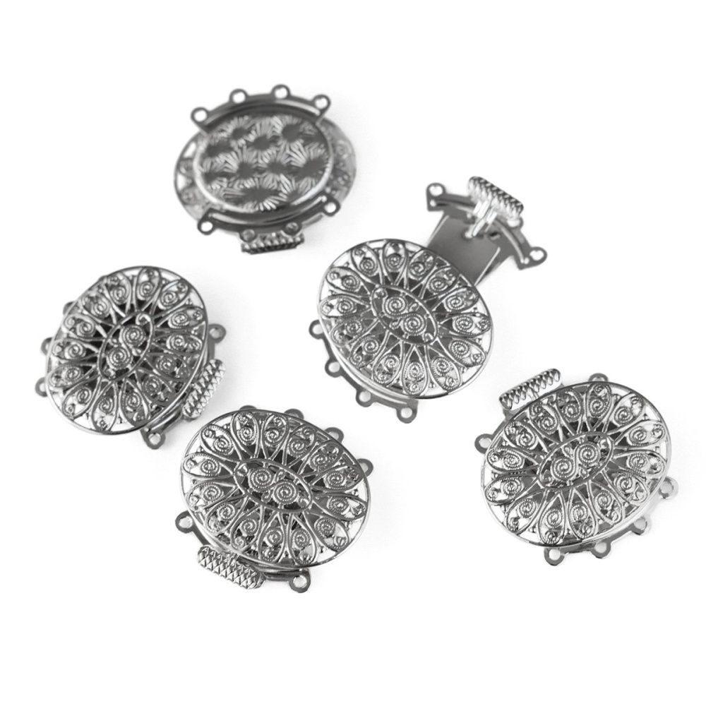 замок для украшений "эллипс", цвет платина, 26x26.5x5 мм