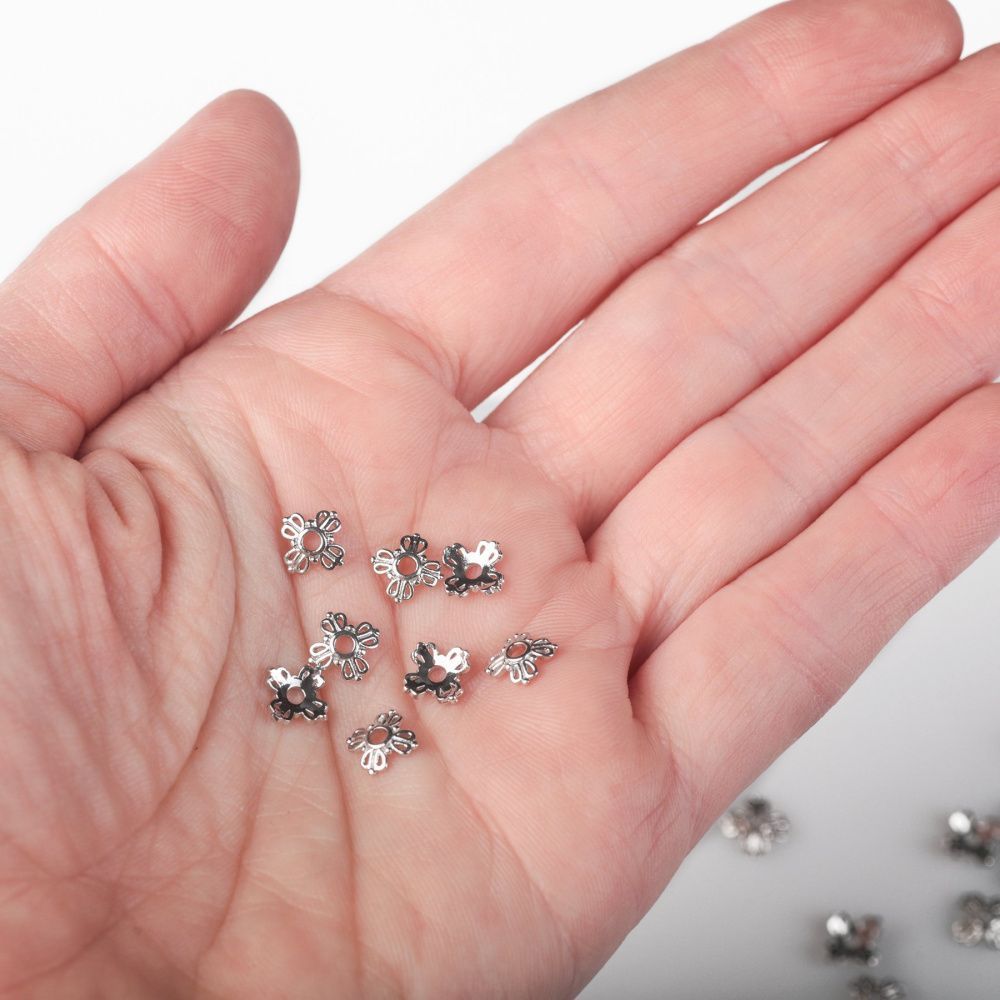 шапочка для бусин "примула", покрытие платина, 6x6x2 мм