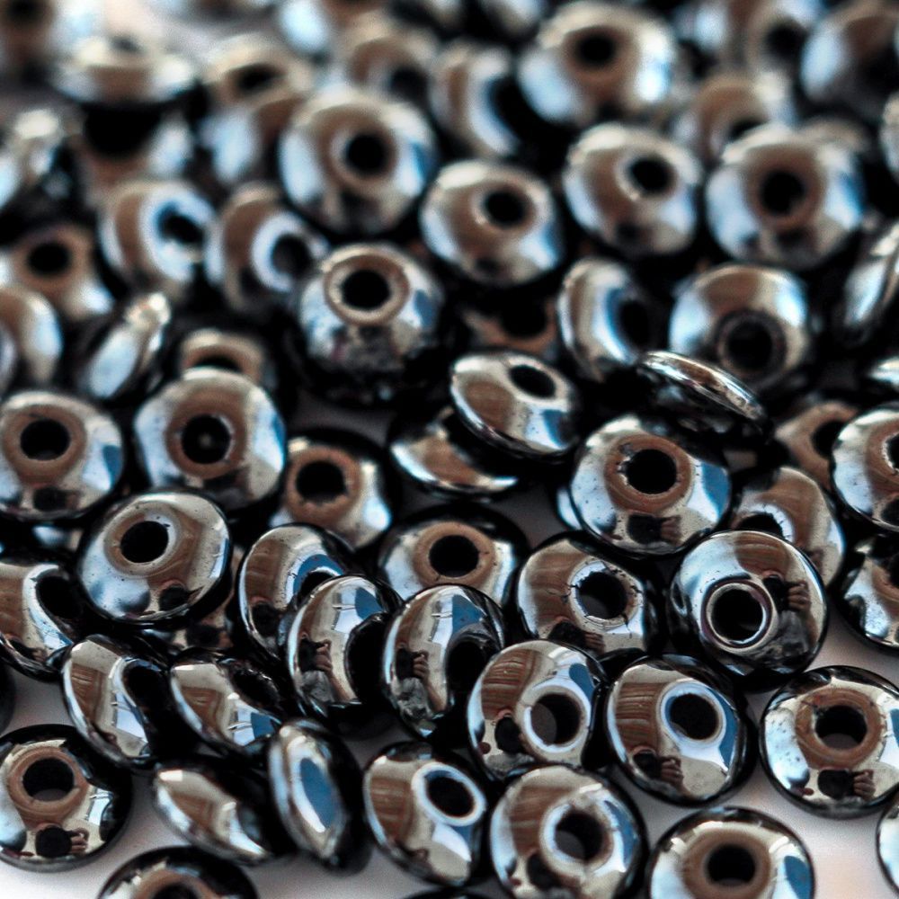 бусина гематит немагнитный синт., рондель, цвет черный, 4x1.5 мм