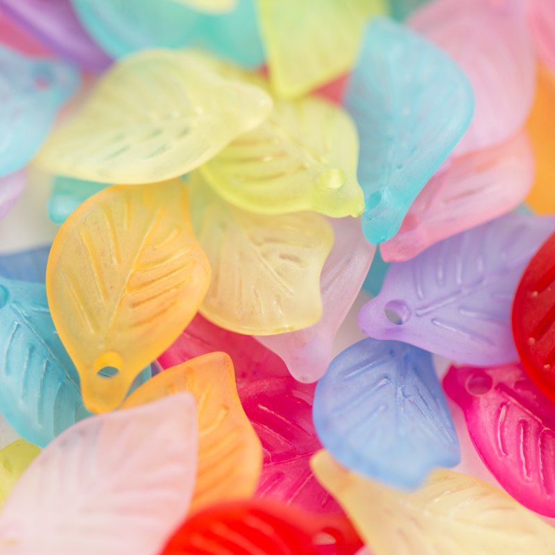 подвеска акриловая "листок", матовая, цветовой микс, 18x11x3 мм