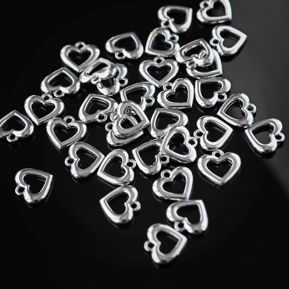 подвеска металл "сердце", цвет платина, 11x11.5x2 мм