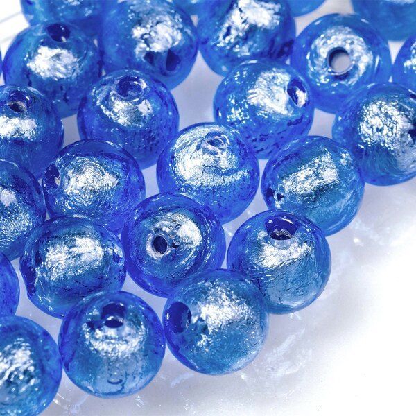 бусина, стекло с фольгой, цвет приглушенный синий, 10 мм