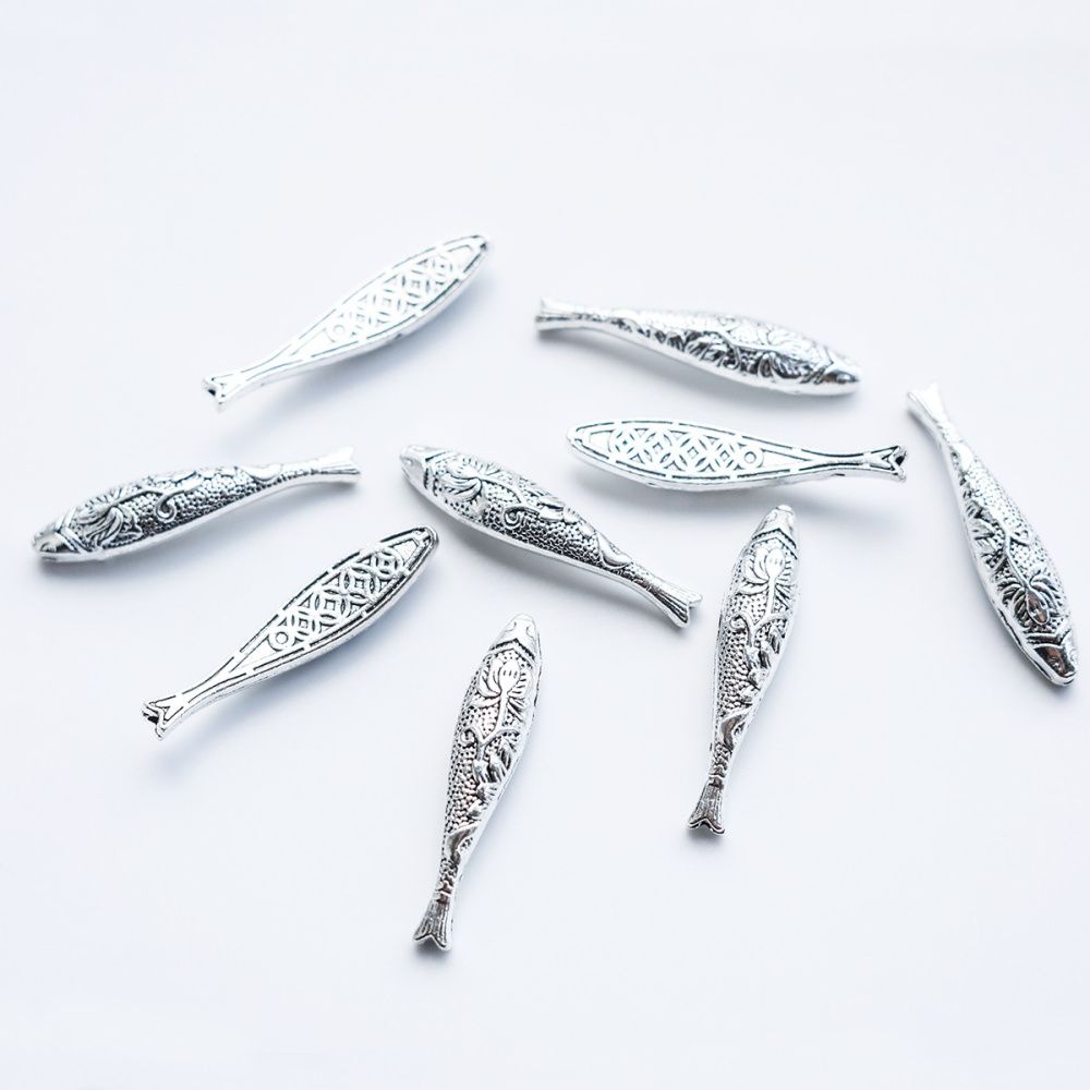 бусина, металл "китайский карп", цвет античное серебро, 43x9x5 мм