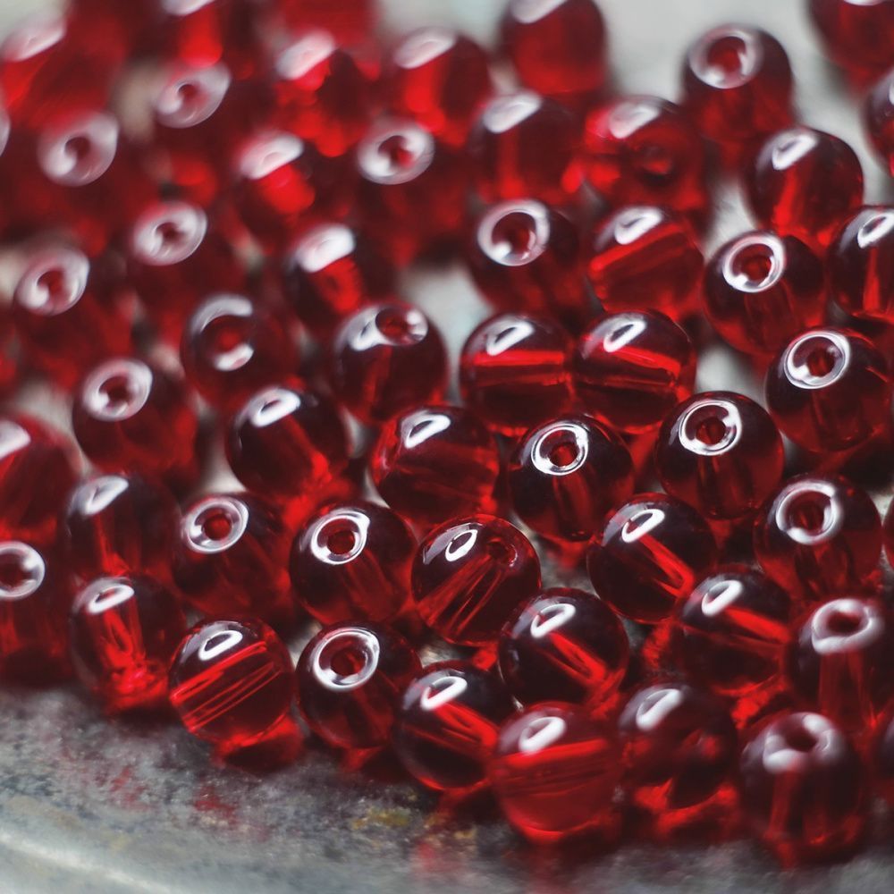бусина, стекло 6, цвет красный, 6 мм