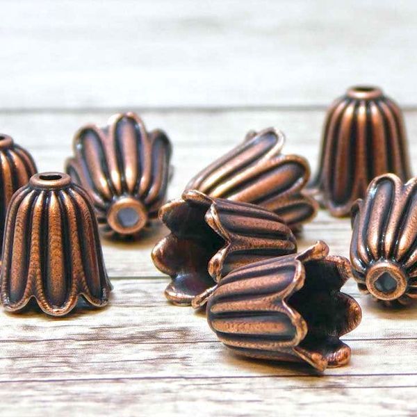 колпачок для бусин "ландыш", цвет красная медь, 10х10 мм