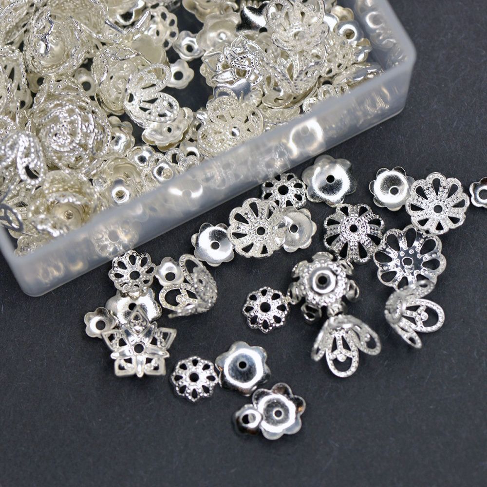 набор шапочек металлических, цв. серебро, в органайзере