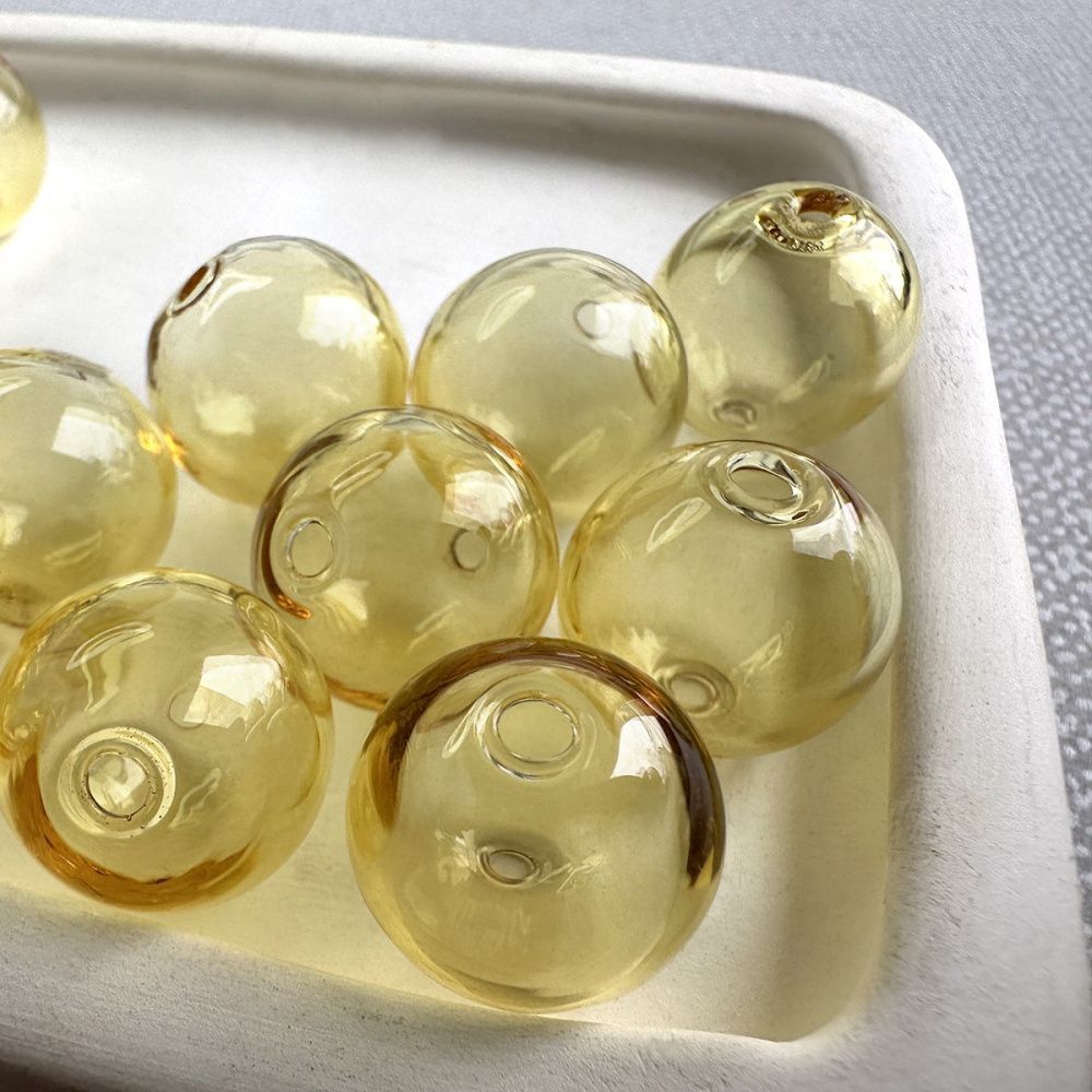 бусина, лэмпворк "шар", бледно-желтый, 16 мм