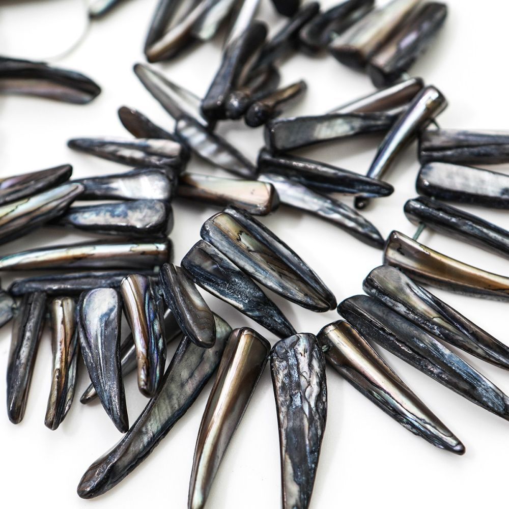 бусина из ракушки, "багет", черный перламутр, размерный микс