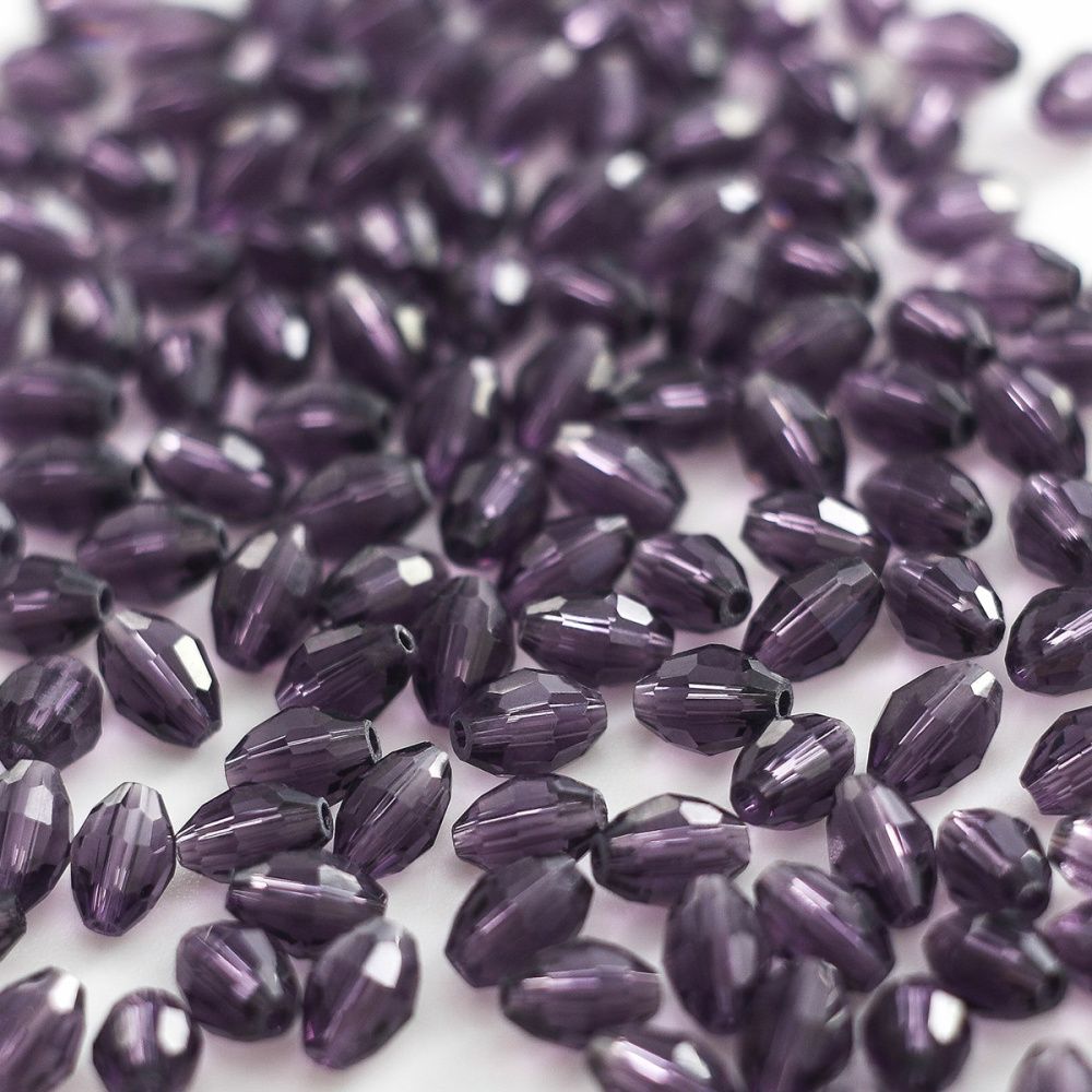 бусина, стекло овальная, граненая, цвет фиолетовый, 6х4 мм