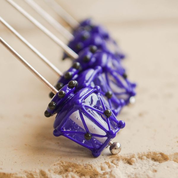 бусина, мурано "фонарик", синий, 16х12 мм