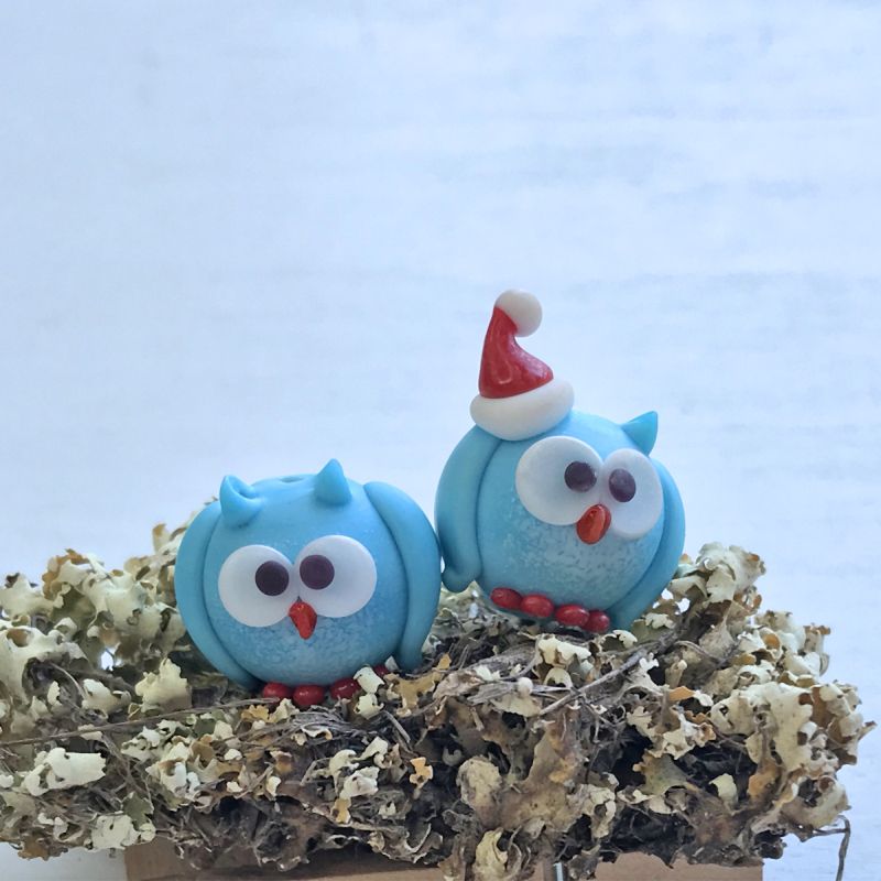 бусина, мурано "совенок голубой", 15х17 мм, матовая