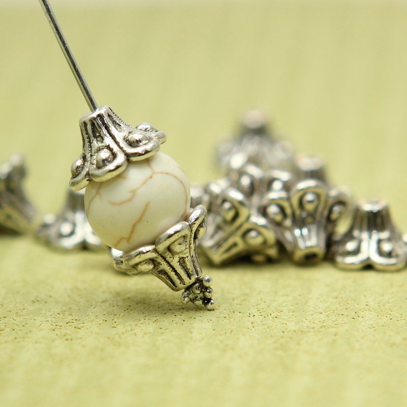 шапочка для бусин "колокольчик", цвет античное серебро, 10 мм