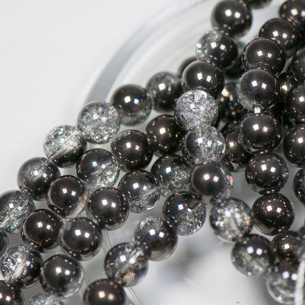 бусина, стекло "кракле", цвет прозрачный/гематитовый, 8 мм