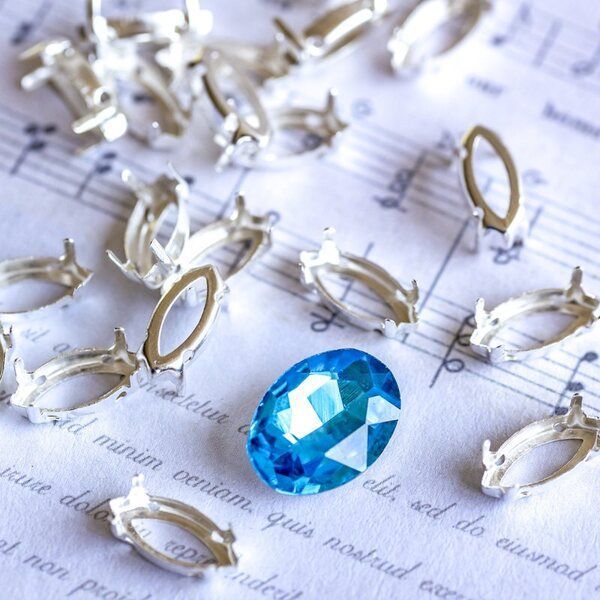 цапы для стразов navette, открытые, серебро, 12х6 мм