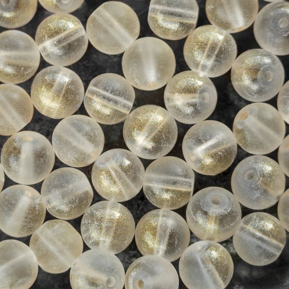 бусина, стекло матовая/золотая пудра, цвет шампанского, 8 мм