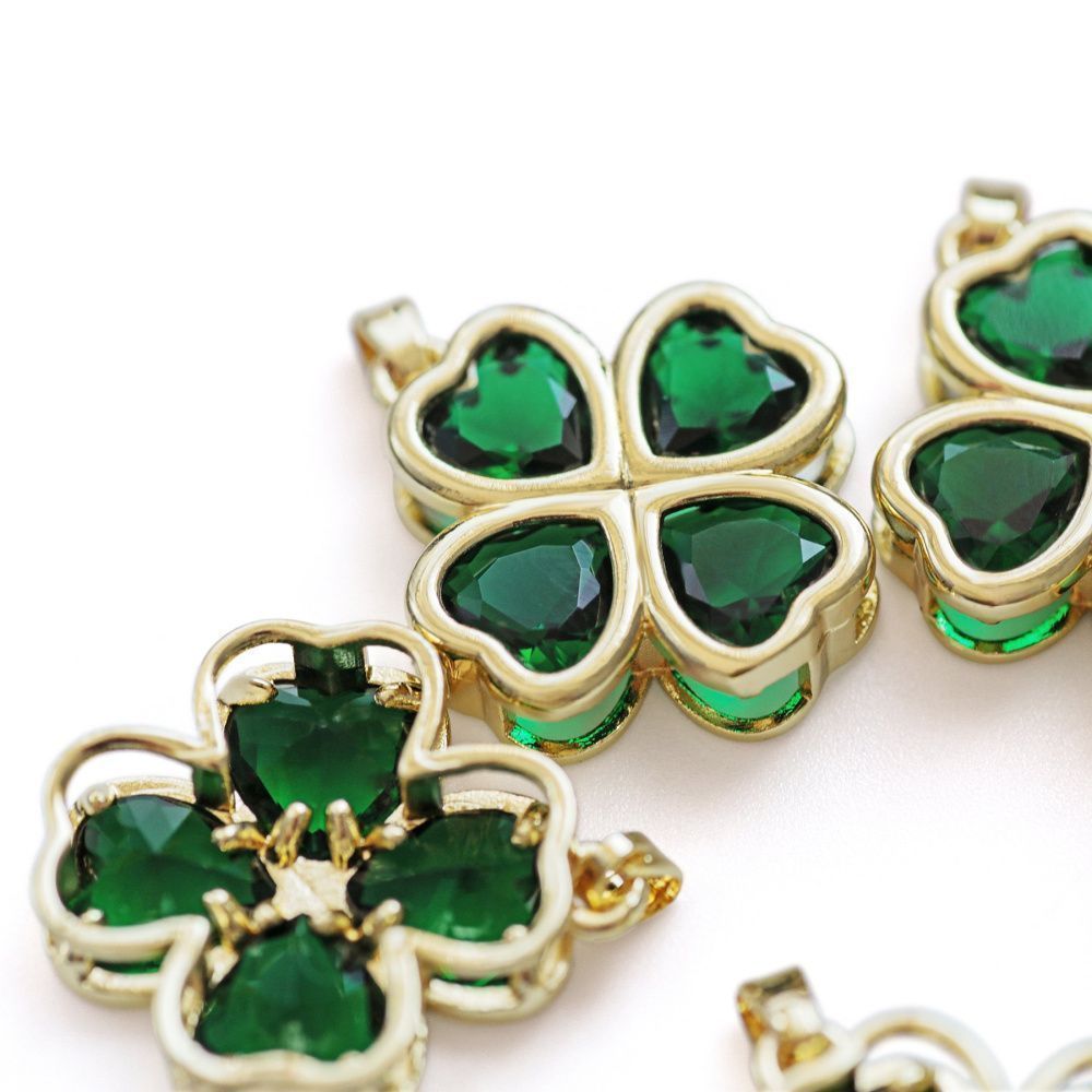 подвеска металл "клевер", зеленый/позолота, 24x21.5x5.5 мм