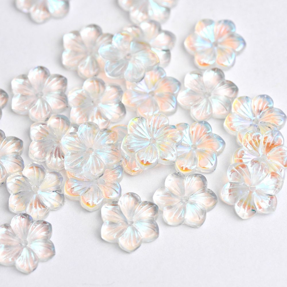 бусина "гепатика", стекло, цвет прозрачный ав, 15x13.5x3.5 мм