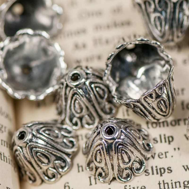 колпачок для бусин "марушин", цвет античное серебро, 15x10 мм