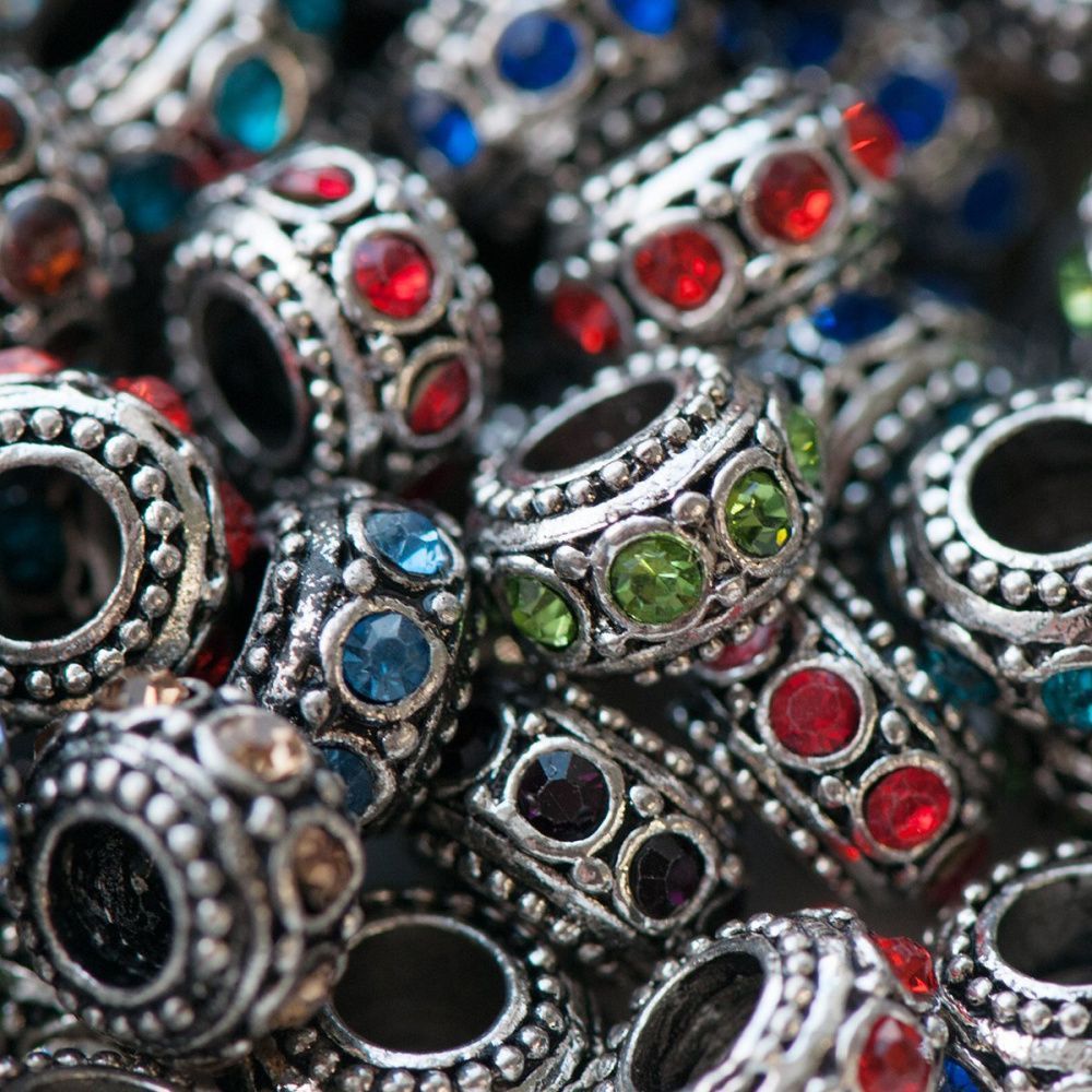 ес бусина "роскошь 2", стразы, цвет платина, 10х6 мм