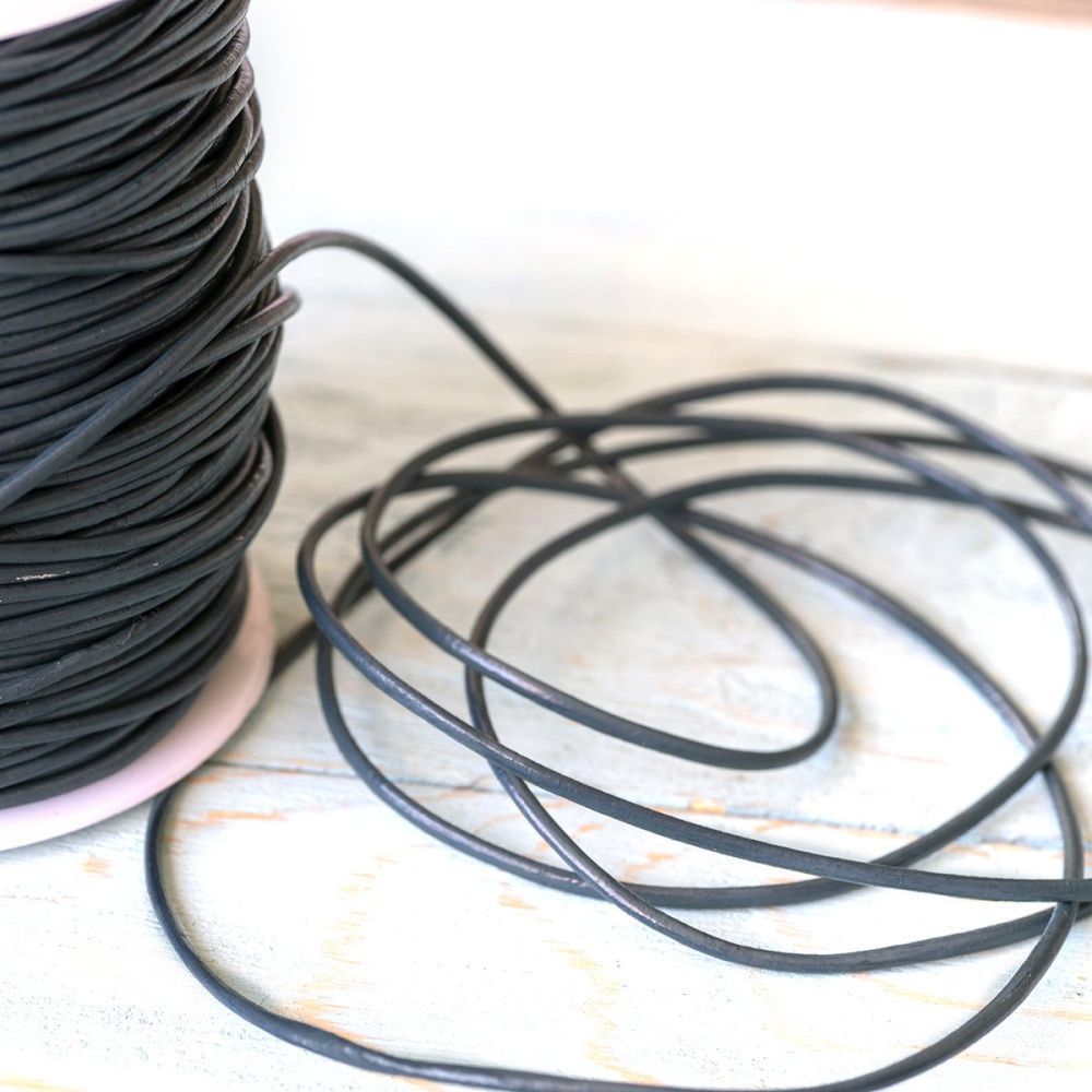 шнур кожаный, цвет грязно-синий, диаметр 2 мм